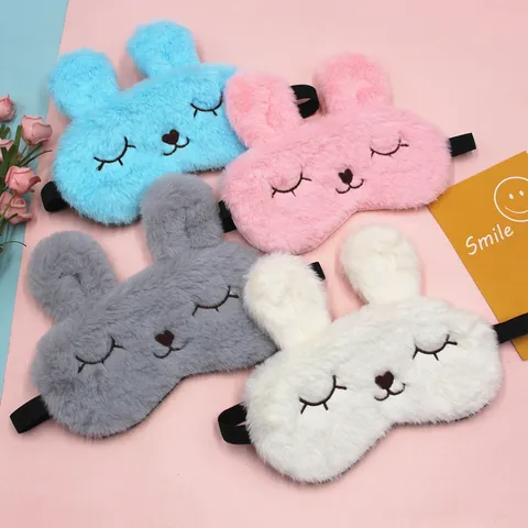 Cute Plush Rabbit Sleep Eye Mask Soft Cotton Cartoon Bunny Blackout Eye Cover For Women Kids Travel Home Nap Eye Protection