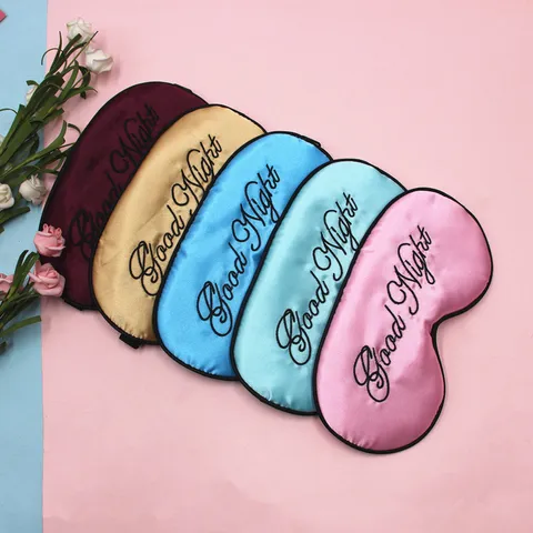 Good Night Embroidery Satin Sleep Eye Mask Silk-like Blackout Travel Eye Cover Soft Padded Night Blindfold For Men Women Sleep Aid