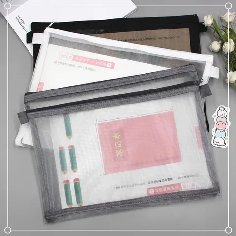 A4 Bolsa de Documentos Transparente Minimalista de Malla con Cremallera Carpeta de Archivos Examen Escolar Bolsa de Almacenamiento Nailon Organizador