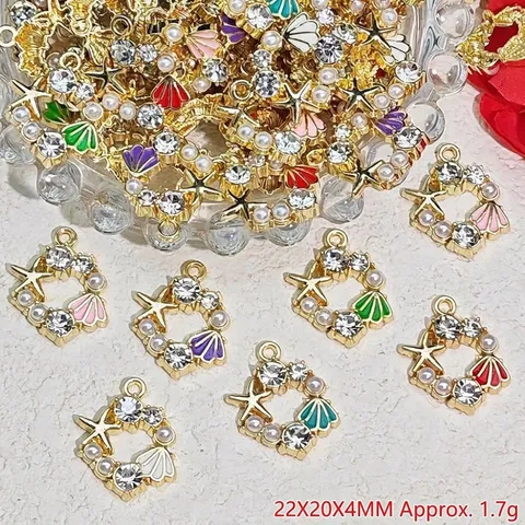 Legierung Strass Künstliche Perle Seestern Muschel Runder Ring Anhänger DIY Schmuckherstellung Handwerk Haarnadel Material Anhänger Ohne Kette