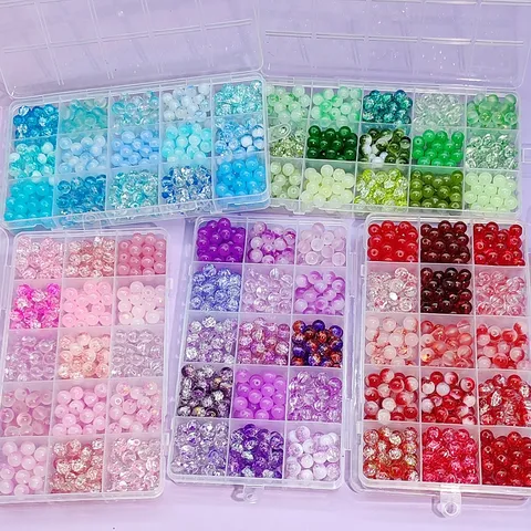 Fashion Glass Round Loose Beads Box Kit Gradient Color Colorful Craft Beads Boxed Set For Jewelry Making Handmade Craft DIY Bracelet Necklace For Kids Adults