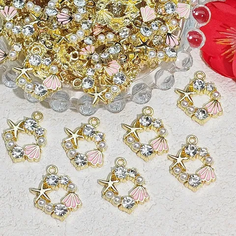 Legierung Strass Künstliche Perle Seestern Muschel Runder Ring Anhänger DIY Schmuckherstellung Handwerk Haarnadel Material Anhänger Ohne Kette