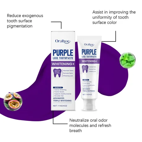 Oralhoe Purple Toothpaste For Teeth Whitening Color Correction Deep Cleaning Fresh Breath Enamel Care Tooth Paste