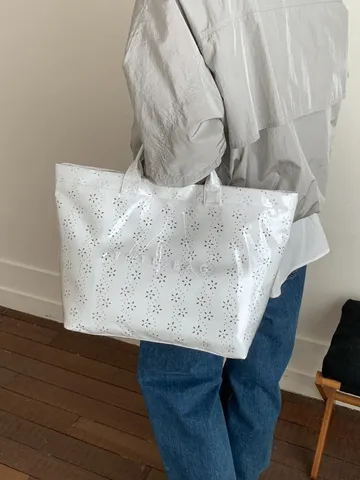 Borsa Tote da Donna in PVC con Fiori Traforati Doppio Strato Jelly Trasparente Borsa a Mano Grande Capacità Pendolare Ufficio