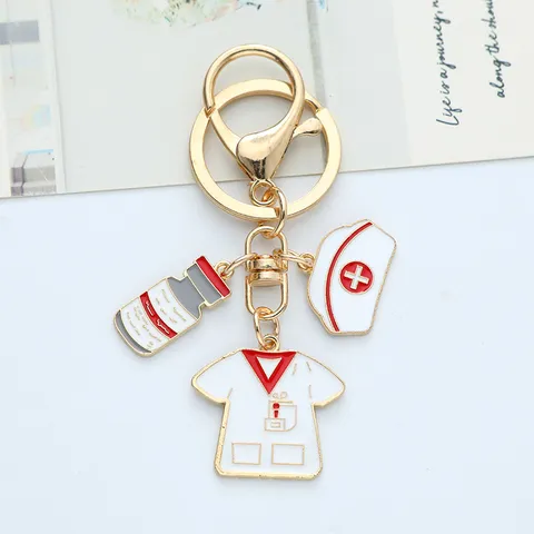 Nurse Day Gift Metal Keychain Medical Uniform Hat Pill Bottle Enamel Alloy Pendant Keychain For Women Nurse Gift Accessory