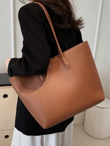 Bolso Tote de Gran Capacidad para Mujer de Cuero PU Bolso de Commuting Simple Moda Casual Bolso de Hombro