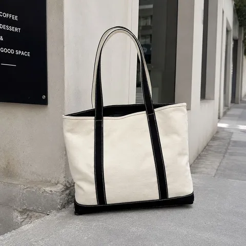 Gran Capacidad Mujeres Lona Bolso Tote Casual Moda Hombro Bolso de Mano Minimalista Bloque de Color Bolso de Viaje