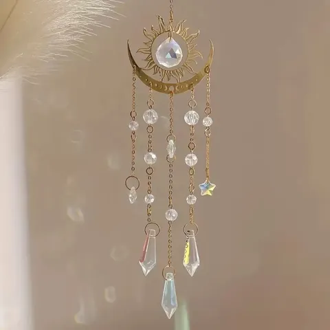 Acchiappasole in Cristallo Pendente Luna di Fiamma Stella Ornamento Sospeso Cristallo Bianco Ottone Per Giardino Casa Decorazione Finestra