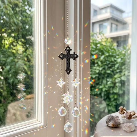 Ciondolo Acchiappasole in Cristallo Gotico Croce Prisma per Finestra Giardino Casa Festa Decorazione Sospesa