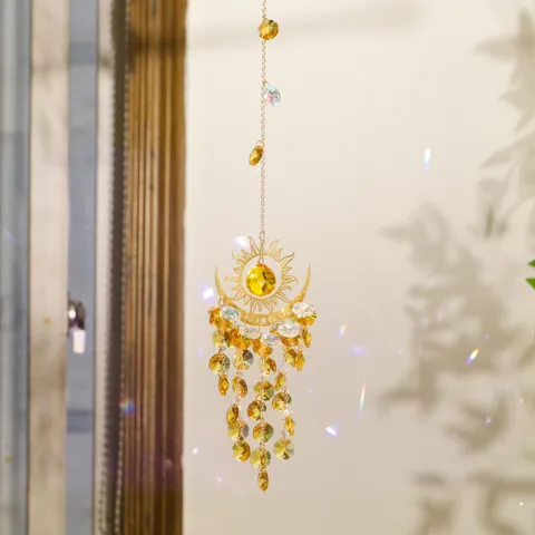 Acchiappasole in Cristallo Campanello Vento Metallo Fiamma Luna Ciondolo Sospeso Prisma Finestra Giardino Decorazione Casa Regalo