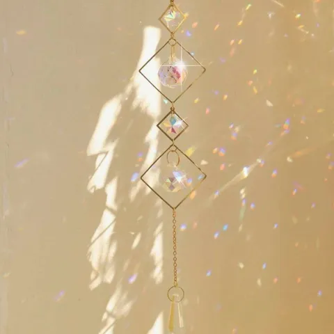 Acchiappasole in Cristallo Telaio Metallico Geometrico Prisma di Cristallo Bianco Creatore di Arcobaleno Ornamento Sospeso