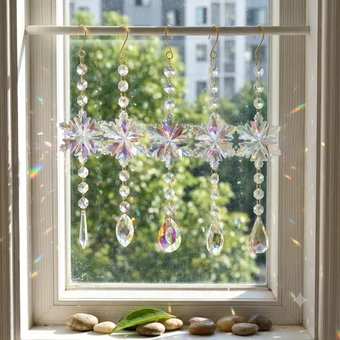 Cristallo Fiocco di Neve Acchiappasole Appendiabiti Ornamento Prisma Creatore di Arcobaleno Finestra Casa Natale Decorazione Regalo