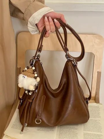 Bolso Tote Vintage de Gran Capacidad para Mujer de Cuero PU Suave Bolso de Hombro Multiuso Estilo Coreano Mochila de Conmutar