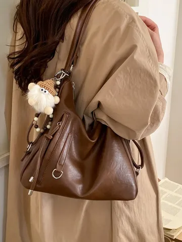 Bolso Tote Vintage de Gran Capacidad para Mujer de Cuero PU Suave Bolso de Hombro Multiuso Estilo Coreano Mochila de Conmutar