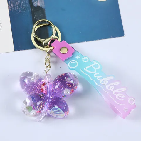 Acryl Flüssiger Sand Schmetterling Schlüsselanhänger Candy Farben Silikonband Tasche Anhänger Schmetterling Schlüsselring