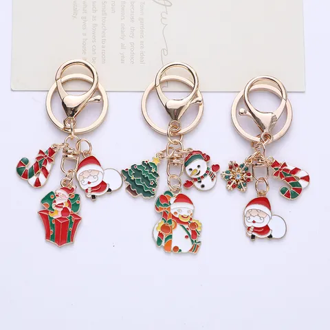 Weihnachten Weihnachtsmann Weihnachtsbaum Schlüsselanhänger Emaille Legierung Metall Schlüsselring Für Tasche Anhänger Festliches Geschenk