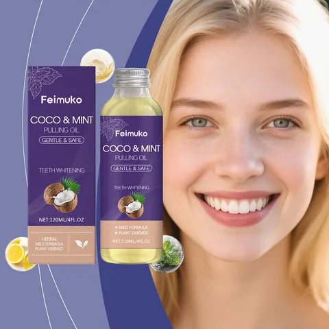 Feimuko Coconut Mint Pulling Oil Mouthwash Gentle Teeth Cleaning Fresh Breath Oral Care Plant Formula Liquid Home Travel
