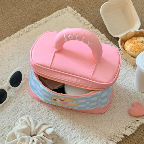 Koreanischer Stil Große Kapazität Stoff Kosmetiktasche Gepunktete Gingham Muster Kulturbeutel Tragbare Reise Make-up Aufbewahrungstasche Damen