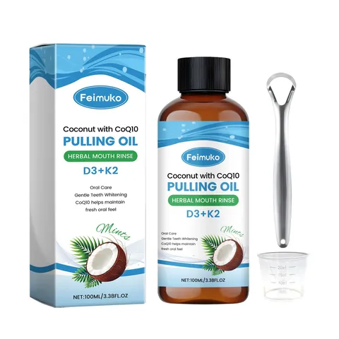 Natural Coconut Oil Pulling Mouthwash Set With Stainless Steel Tongue Scraper And Measuring Cup For Daily Oral Care