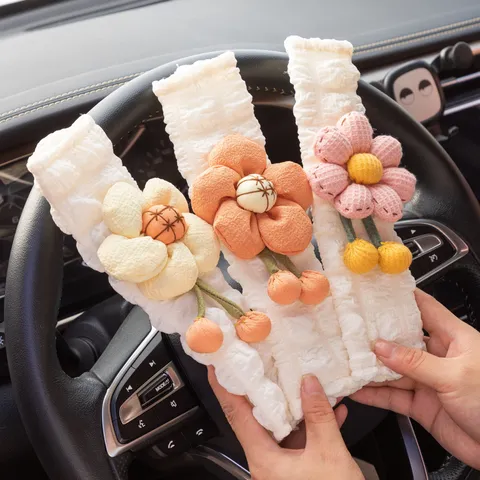 Süße Cartoon Blume Auto Sicherheitsgurt Abdeckung Schulterpolster Seersucker Plüsch Sicherheitsgurt Schutz Für Damen Auto Innenraum Dekoration