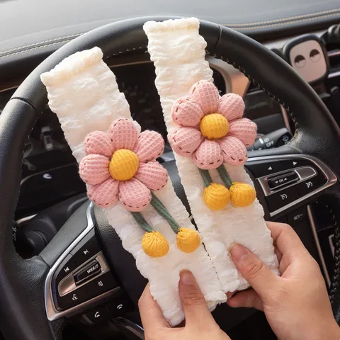 Süße Cartoon Blume Auto Sicherheitsgurt Abdeckung Schulterpolster Seersucker Plüsch Sicherheitsgurt Schutz Für Damen Auto Innenraum Dekoration