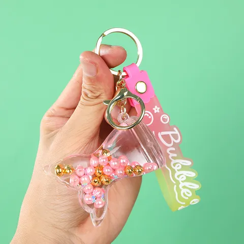 Meerjungfrau Flasche Treibsand Flüssig Schlüsselanhänger Acryl Künstliche Perle Pailletten Schlüsselring Tasche Anhänger Schmuck