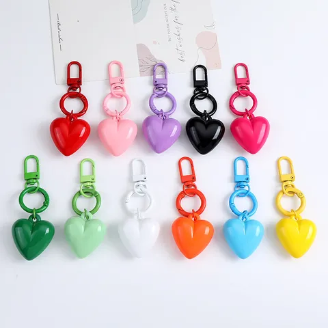 Candy Color Heart Keychain Acrylic Resin Bag Pendant Car Key Ring Decoration For Women Girls Gift