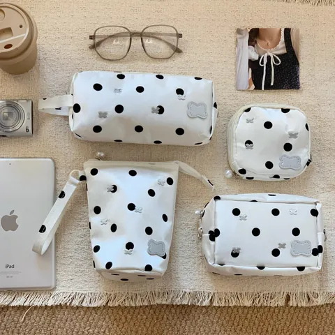 Korean Style Polka Dot Pencil Case Large Capacity Stationery Bag Multi-functional Sundries Storage Pouch For Girls Students