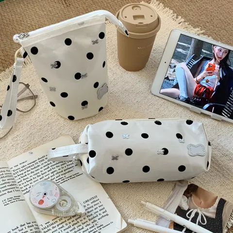 Korean Style Polka Dot Pencil Case Large Capacity Stationery Bag Multi-functional Sundries Storage Pouch For Girls Students