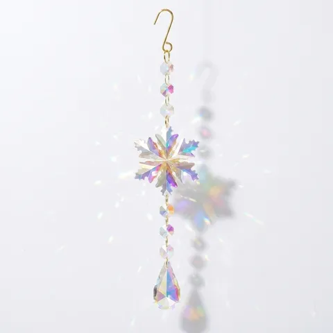 Cristallo Fiocco di Neve Acchiappasole Appendiabiti Ornamento Prisma Creatore di Arcobaleno Finestra Casa Natale Decorazione Regalo