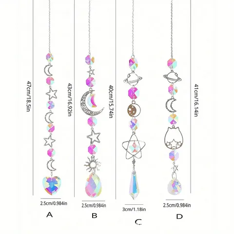 Acchiappasole in Cristallo Metallo Argentato Stella Luna Galassia Campanello a Vento Creatore di Arcobaleno Finestra Sospesa Decorazione Giardino