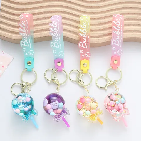 Cute Acrylic Liquid Quicksand Keychain Cartoon Floating Animal Spaceship Keychain Pendant Glitter Bubble Bottle Bag Charm Gift