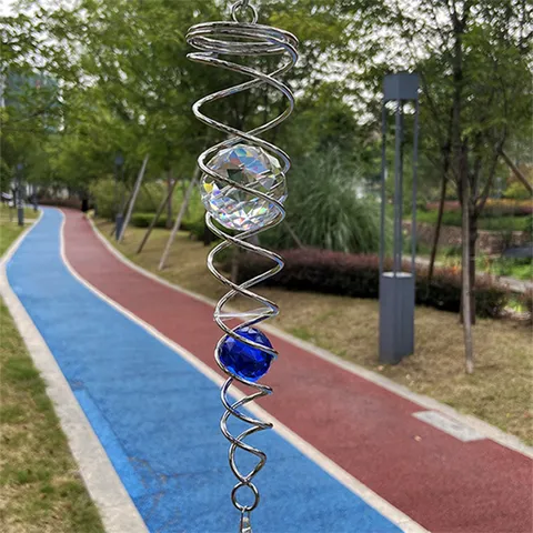 Roestvrij Staal 3D Spiraal Windgong Kristallen Bal Hangend Ornament Mandala Windgong Voor Tuin Auto Huisdecoratie