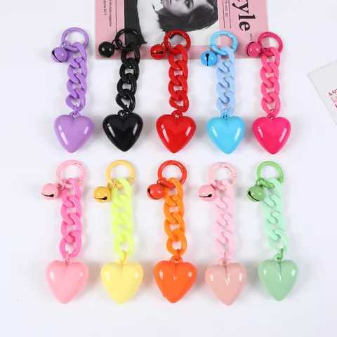 Süßer Ins Stil Acryl Herz Anhänger Schlüsselanhänger Bunte Dicke Kette Schlüsselring Ornament Glocke Charm Für Tasche Auto Schlüssel Deko