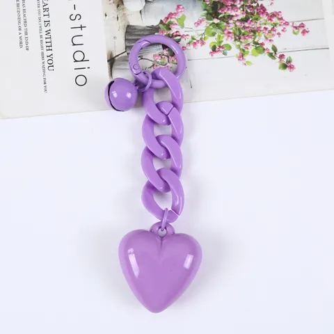 Süßer Ins Stil Acryl Herz Anhänger Schlüsselanhänger Bunte Dicke Kette Schlüsselring Ornament Glocke Charm Für Tasche Auto Schlüssel Deko