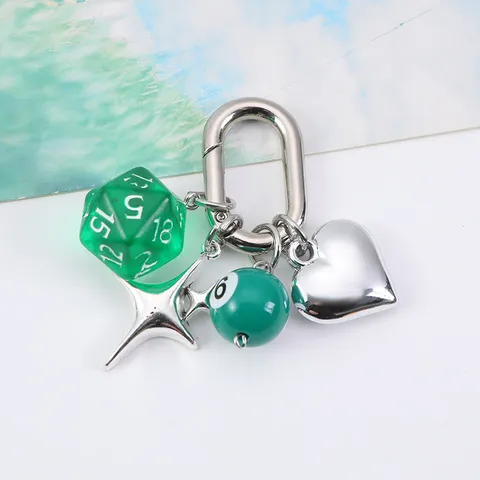 Ins Style D20 Dice Keychain Bag Charm Irregular Multi-Sided Dice Key Ring Billiard Ball Pendant Heart Star Decor Accessory