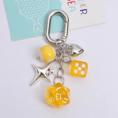 Creative Heart Lucky Dice Keychain Ins Style Billiard Ball Star Pendant Bag Charm For Women Men Couple Gift Jewelry Key Holder