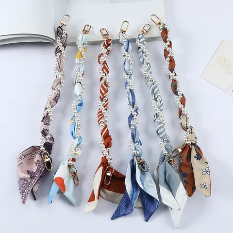 Kunstparel Satijnen Sjaal Telefoonkoord Voor Dames Ins Stijl Polsbandje Telefoonhoesje Charm Tas Decoratie Accessoire