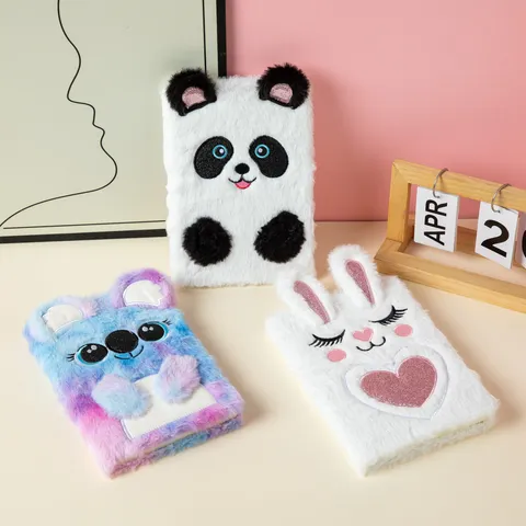 Cute Cartoon Koala Plush Notebook Soft Fuzzy Journal Animal Writing Diary Fluffy Cute Notebook Gift For Girls