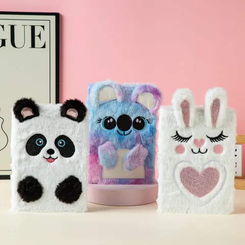 Cute Cartoon Koala Plush Notebook Soft Fuzzy Journal Animal Writing Diary Fluffy Cute Notebook Gift For Girls