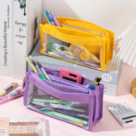 Large Capacity Transparent Pencil Case Multi-Layer Mesh Stationery Bag Student Pencil Pouch Clear Storage Bag Zipper Pencil Box for School Office
