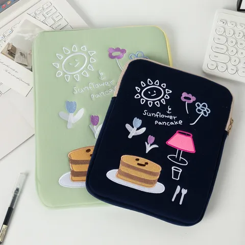 Embroidered Laptop Sleeve Case Sunflower Pancake Pattern Polyester Tablet Inner Bag Shockproof Protective Notebook Pouch For Women Men