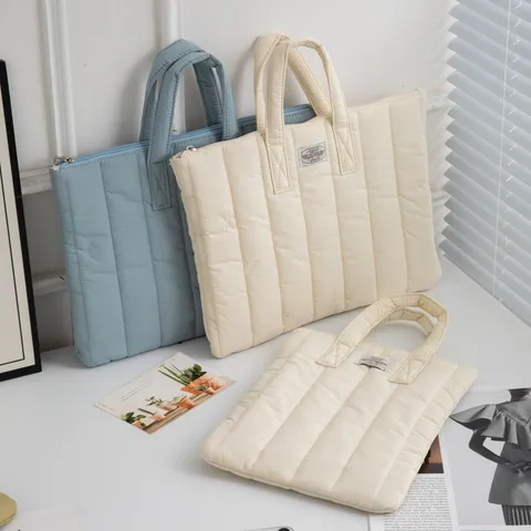 Gesteppte Polyester Laptop Aktentasche Stoßfeste Gepolsterte Handtasche Für Tablet Notebook Koreanischer Minimalistischer Stil Büro Trage Tasche