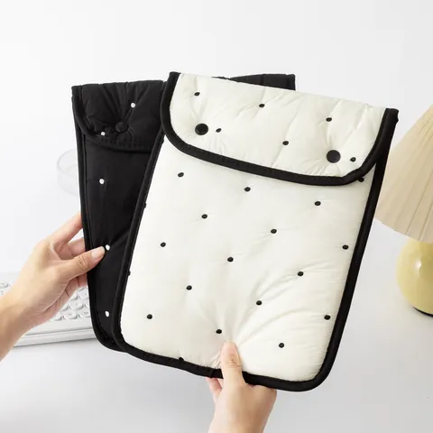 Funda para Tablet Acolchada con Bordado de Lunares para Mujer Hombre Bolsa para Portátil Antigolpes Funda de Algodón Suave