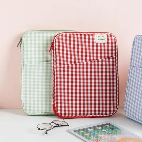 Casual Plaid Laptop Sleeve Waterproof Tablet Storage Bag Zipper Pouch Business Briefcase Portable Holder
