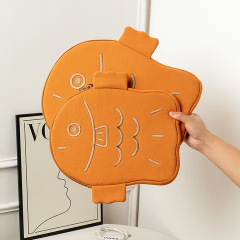 Taiyaki Fish Shape Laptop Sleeve Case For iPad MacBook Cute Cartoon Shockproof Protective Embroidered Padded Storage Bag