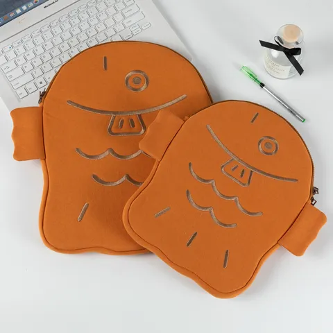 Taiyaki Fish Shape Laptop Sleeve Case For iPad MacBook Cute Cartoon Shockproof Protective Embroidered Padded Storage Bag
