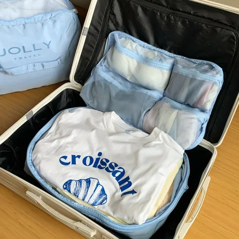 Tragbare Reise-Aufbewahrungstasche Für Koffer Kleidungsorganisation Hellblaues Mesh-Gepäck-Organizer Mit Griff Reißverschluss Wasserdichte Packing Cubes Für Geschäftsreisen Damen Herren