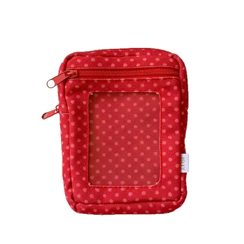 Retro Rote Punktmuster Münzbörse Tragbare Lippenstift Kopfhörer Aufbewahrungstasche Mit Transparentem Fotofenster Mini Stoffbeutel Kartenhalter