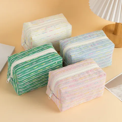 Trousse per Trucchi Tessuta a Righe Arcobaleno in Stile Giapponese Borsa Organizer per Trucco di Grande Capacità Borsa da Lavaggio da Viaggio Multifunzionale Astuccio per Studenti per Donne Ragazze
